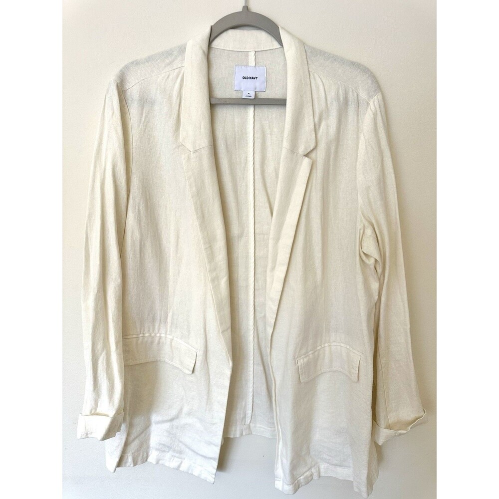 Old Navy Women XL Ivory Linen Blend Open Blazer Beachy